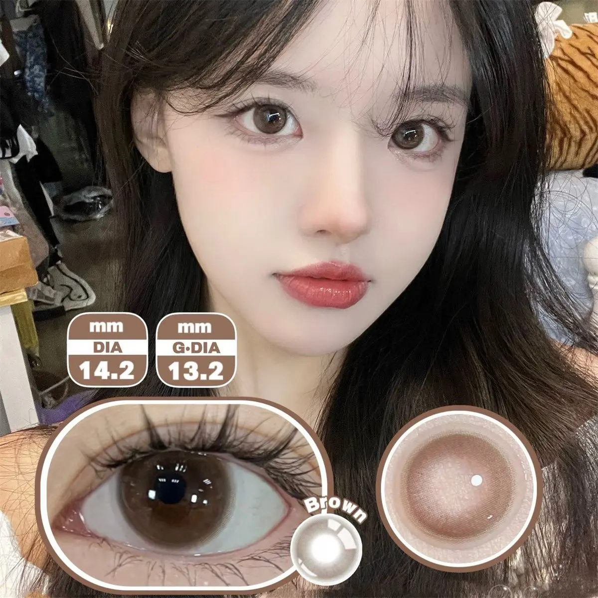 Kính áp tròng màu nâu, siêu tự nhiên, 14,2mm, Softlens, 1 cặp