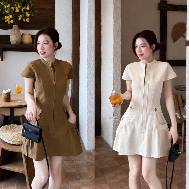 232- Váy Cổ Tròn Kéo Khóa Trước Dáng Xòe Xinh Xắn - Thinhhanstore