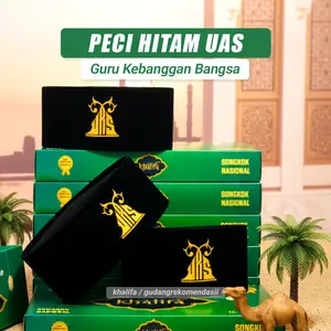 Peci Hitam UAS Bordir Dewasa Anak Kopiah Haji Muslim Songkok Favorit Pria Indonesia Khalifa