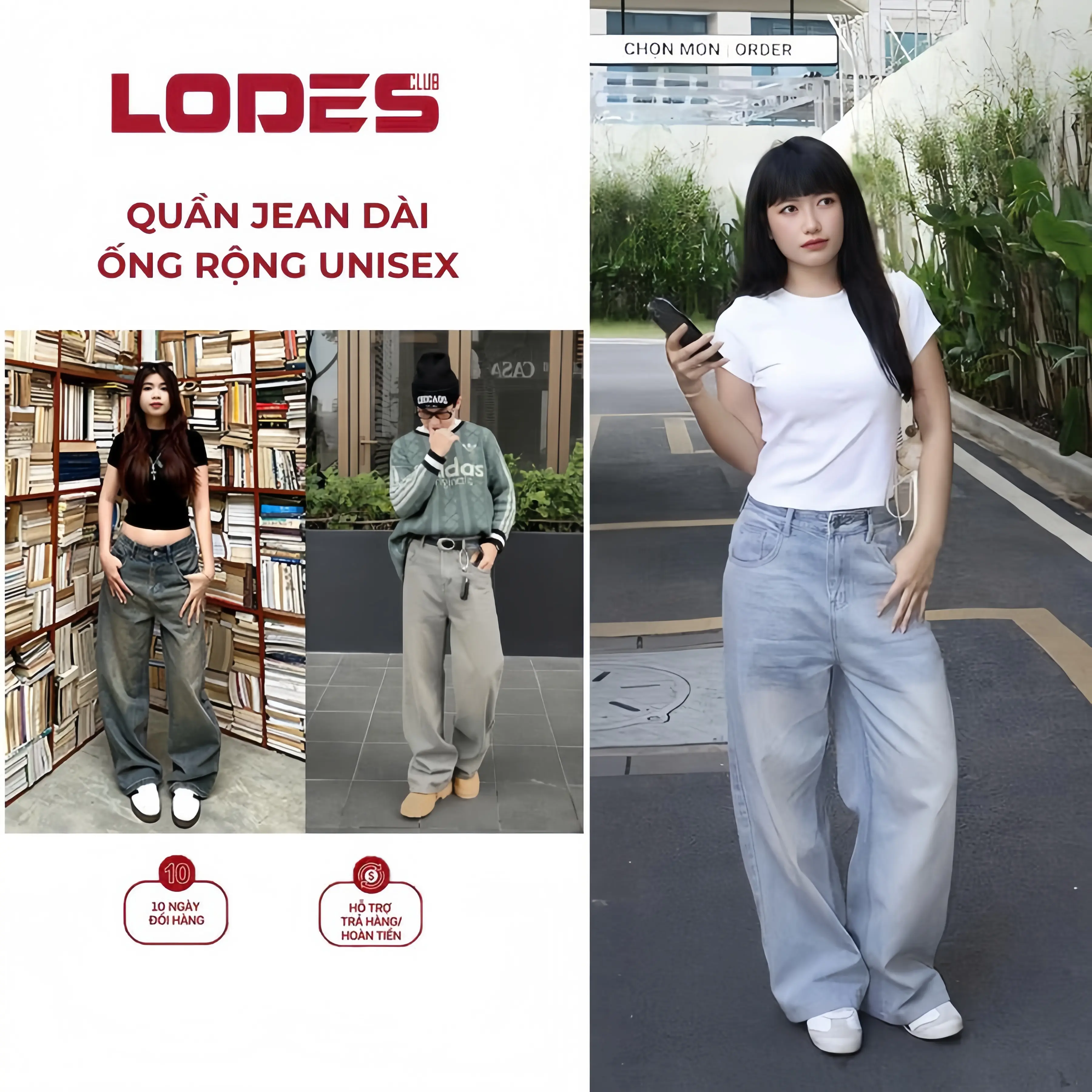 Quần Jean Suông Ống Rộng LODES CLUB Form Unisex Cho Cả Nam Và Nữ Chất Liệu Denim Cao Cấp,Phong Cách Retrol