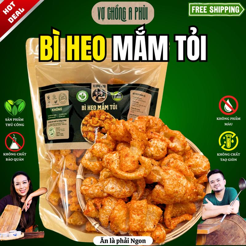  Bì Heo Mắm Tỏi  150gr 300gr– Giòn Rụm Đậm Đà Hương Tỏi Mắm Quê Nhà - Vợ Chồng A Phủi - Không Phẩm Mau Không Chất Bảo Quản khô da ăn vặt anvat mo 