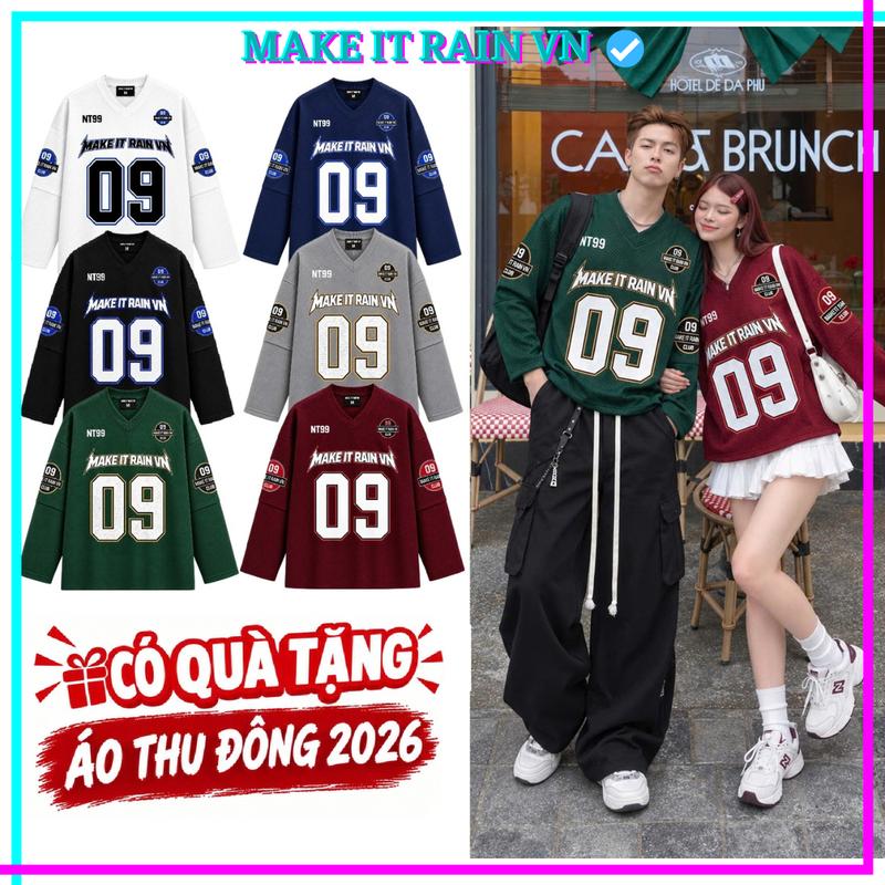 [CÓ QUÀ TẶNG] Áo Thun Mùa Thu Đông Năm 2026 Dài Tay Thể Thao Local Số 09 Brand Make It Rain Việt Nam, Unisex Nam Nữ From Rộng Vải Lưới từ 30kg đến 100kg