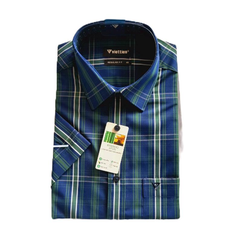 ÁO SƠ MI NGẮN TAY LAI NGANG VIỆT TIẾN FOM REGULAR FIT (ÔM NHẸ) 6377 chất liệu BAMBO VÀ SPUN.