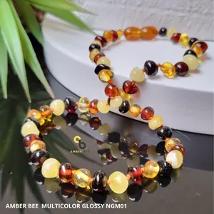 AMBERBEE Kalung Amber Bayi dan Anak Tumbuh Gigi N01 Multicolor 32-35 cm Full Amber Glossy Ikat Mati Tiap Butir Ulir Plastik Garansi 100%