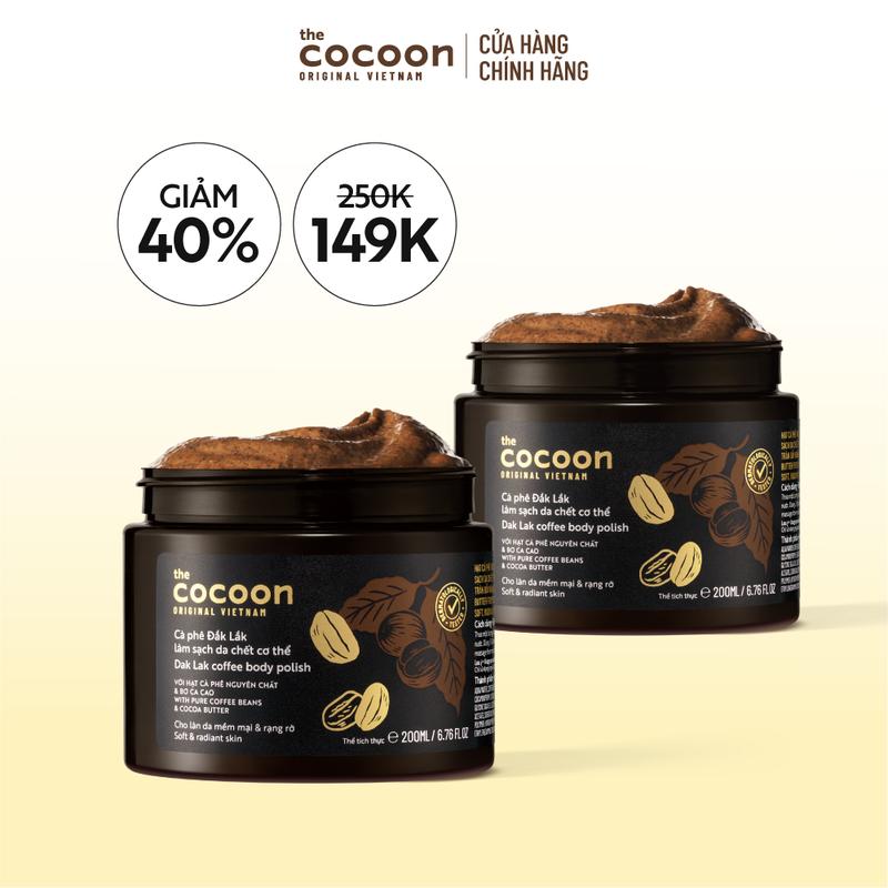Combo 2 Tẩy da chết cơ thể cà phê Đắk Lắk Cocoon cho làn da mềm mại và rạng rỡ 200ml