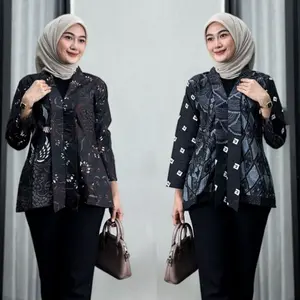 Blous Batik KutuBaru Kemaya Modern Katun Halus M-XXL Atasan Wanita Kerja Hitam