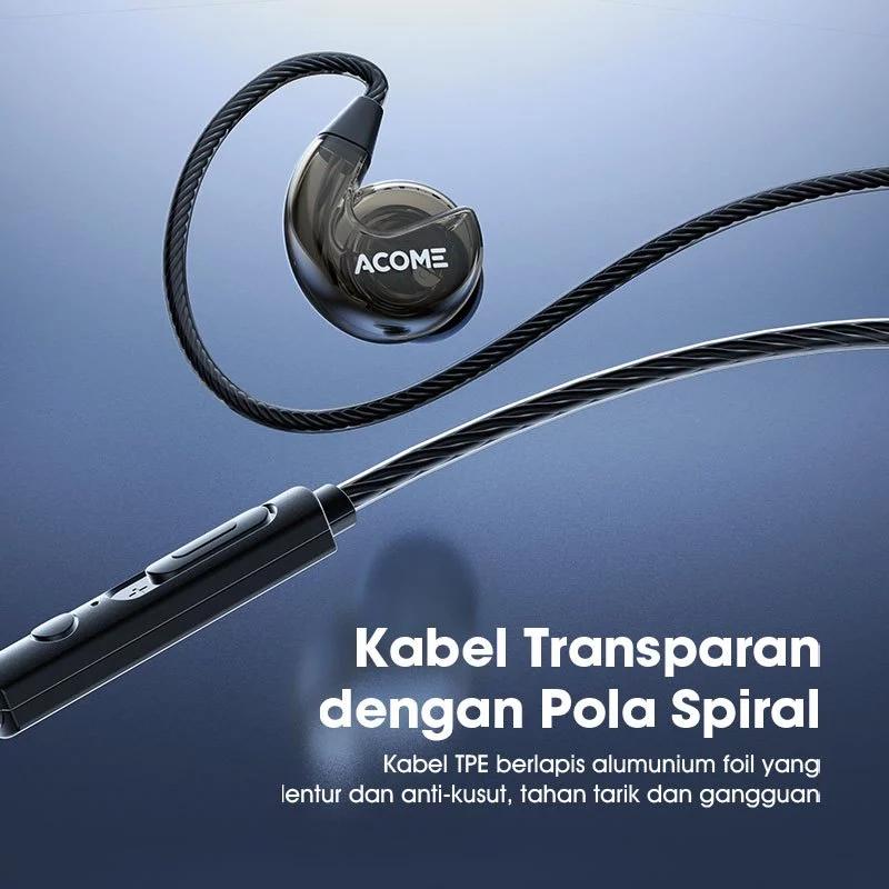 【EKSKLUSIF AFDHAL】ACOME ACE01 Pro 3D Subwoofer Headphone Earphone Headset Type-C Powerfull Bass Plug and Play Transparent Wired Body Black Original Garansi 24 Bulan