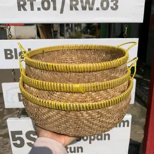 1 Set Sabluk Kukusan Nasi Berbagai Ukuran dengan Tali Kuning untuk Penyimpanan dan Penggunaan Sehari-hari