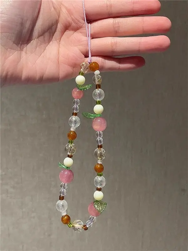 Summer little fresh wine plum peach mobile phone chain bracelet ccd camera keychain anti-release rope accessories decorative pendant short network red female model