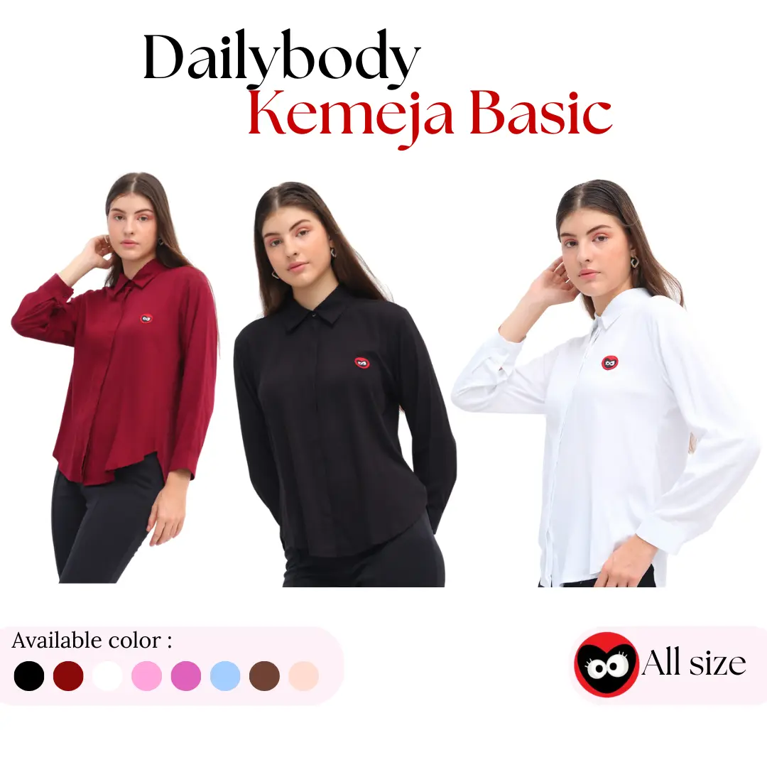 Dailybody - Top Kemeja Wanita Basic Polos Lengan Panjang