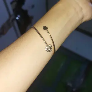 ALOY GL001 - Gelang Bangle Open Cuff Motif Hati Kristal untuk Wanita / Gelang Love / Gelang Bangle Fashion