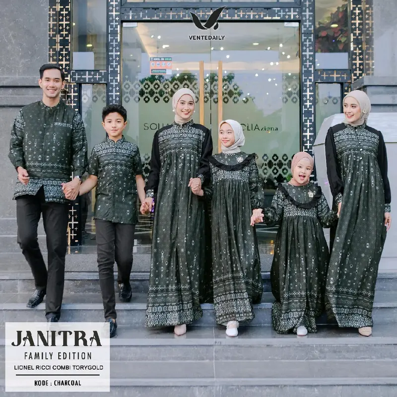 SISOL - JANITRA FAMILY SET SERIES ORI VENTEDAILY 2025 - Baju Seragam Sarimbit Lebaran Idul Fitri Idul Adha Halal Bihalal Keluarga Dress Dewasa dan Anak + Kemeja Koko Dewasa dan Anak Kembaran Motif dan Bahan Leonel Ricci mix Torygold Premium Ekskulif 3