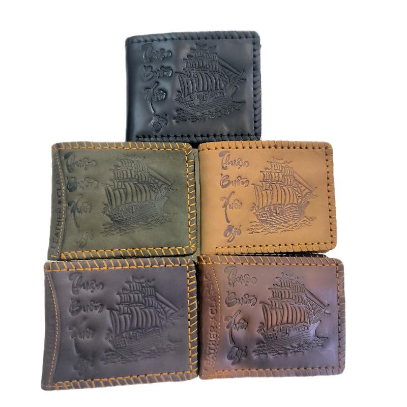 Ví Da_Bóp Da Bò Sáp Nam Thuận Buồm Xuôi Gió Viền May Thủ Công