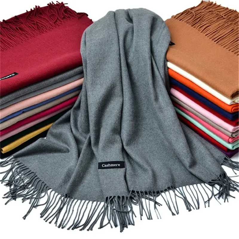 Khăn Quàng Cổ Cashmere Màu Trơn Có Tua Rua Cho Nữ, Khăn Quàng Cổ Dài Và Mỏng Cho Nữ, Khăn Choàng Nữ (Phong Cách Mỏng), Xuân Thu, Plain 0