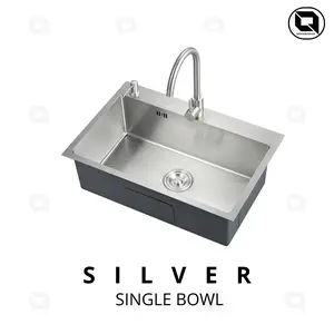 SILVER - PAKET PROMO kitchen sink stainles / bak cuci piring stainles 1 bak warna silver komplit kran tarik