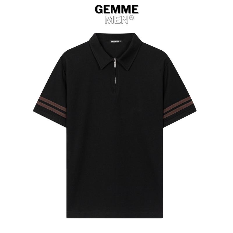  Áo polo khóa kéo Cotton Cà Phê tay viền sọc GEMME MEN big size 55–150kg thể thao cá tính 