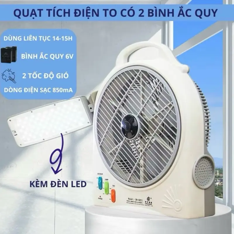 Quạt tích điện DN-3221 #2bình ắc quy kèm đèn led chiếu sáng