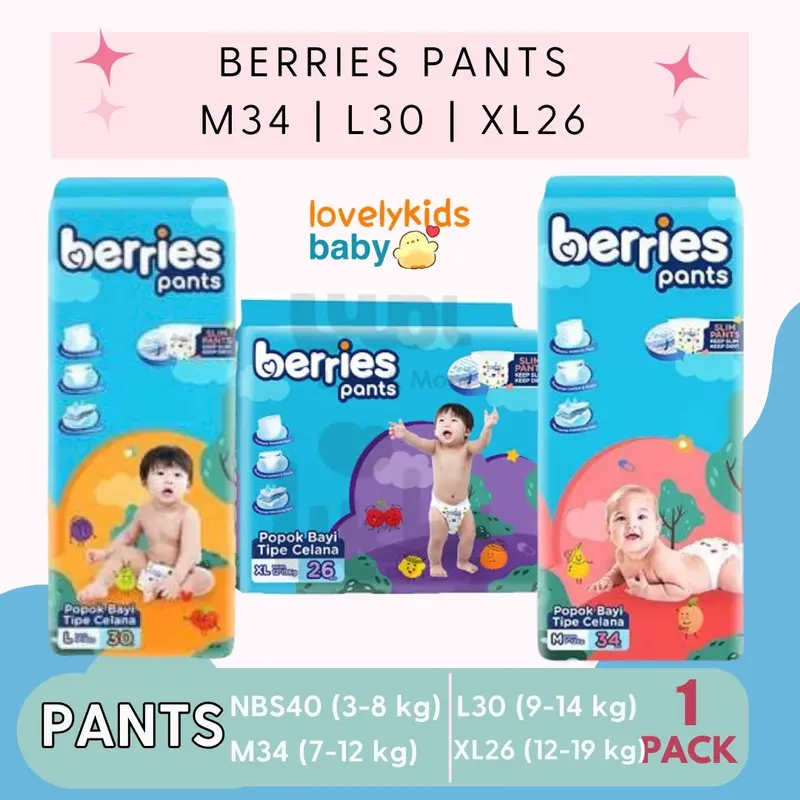 1 BALL Berries Pants Popok Baby Tipe Celana M34 / L30 / XL26 Popok Bayi Murah 1