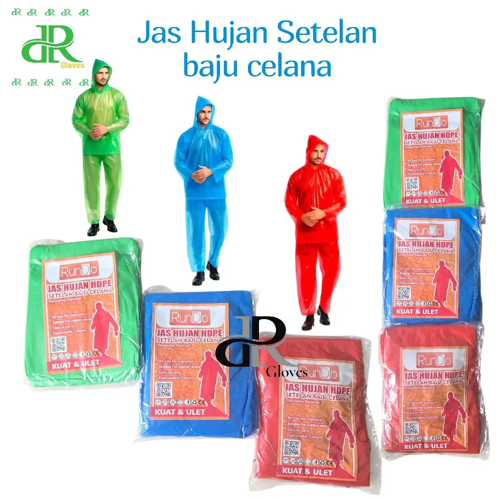 RUNDO Jas Hujan Plastik Stelan Atasan Celana Ponco Kuat & Ulet untuk Perlindungan Optimal