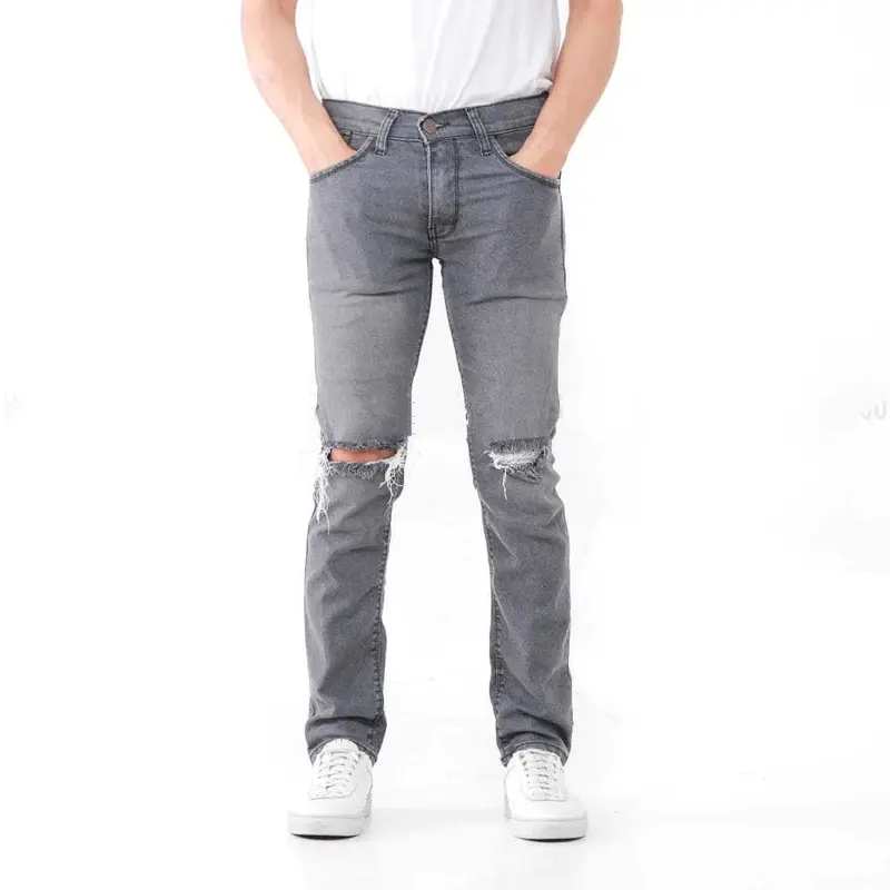 Celana jeans pria sobek abu grey slimfit stretch panjang cowok ripped celana denim dewasa robek skinny pensil korea style 7