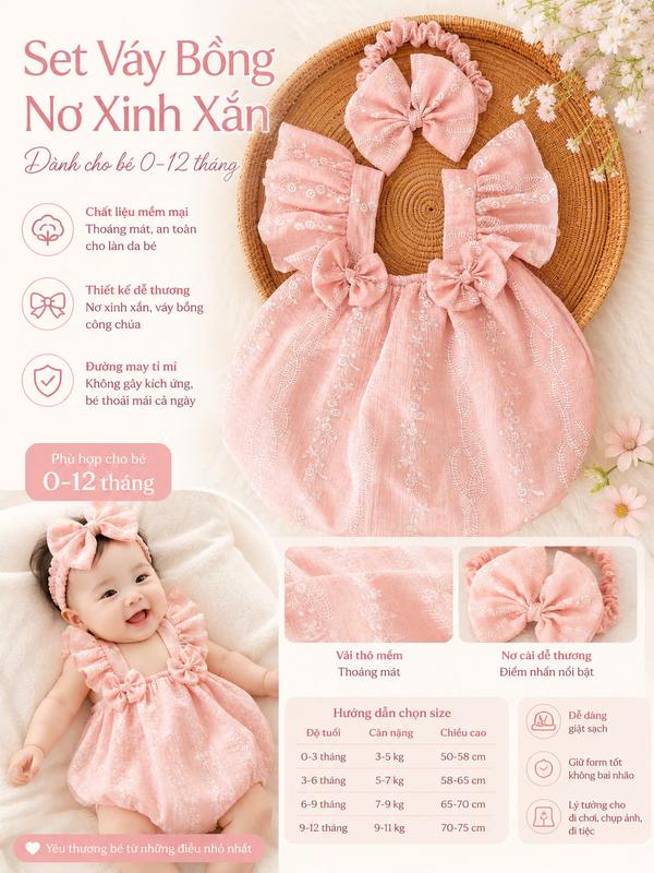 Body Gấu Hồng Cho Bé Sơ Sinh Đầy Tháng Đủ Size 3-13kg Chất Đũi Tơ Tông Màu Hồng…