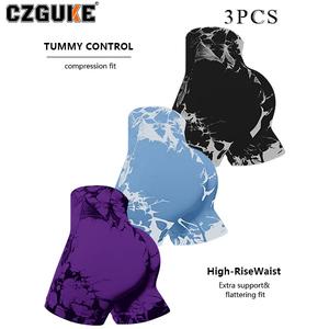 CZGUKE paquete de 3 shorts deportivos tipo biker para mujer, súper suaves y de cintura alta con tie-dye, invisibles al correr, ideales para yoga, gimnasio y atletismo