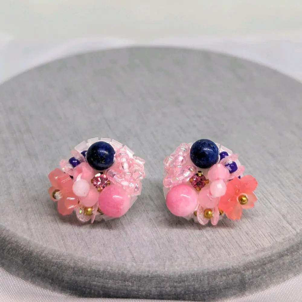 [S925 Earrings] Cherry Blossom x Yozakura 'Night Sakura Viewing' (Size: Classic) - Handsewn Sequin Earrings statement jewelry 925 silver