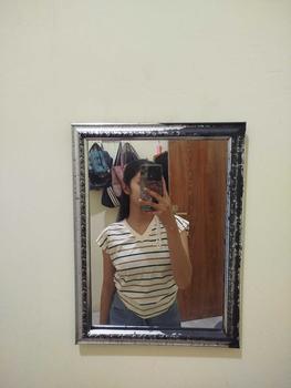 Product Review of V-NECK CROP STRIPE KERUT- Top tee Garis salur Kaos Atasan basic Katun Leher V Wanita Cotton Combed 30s Premium Lerist T-Shirt Polos Baju Pendek from 𐙚**. 0