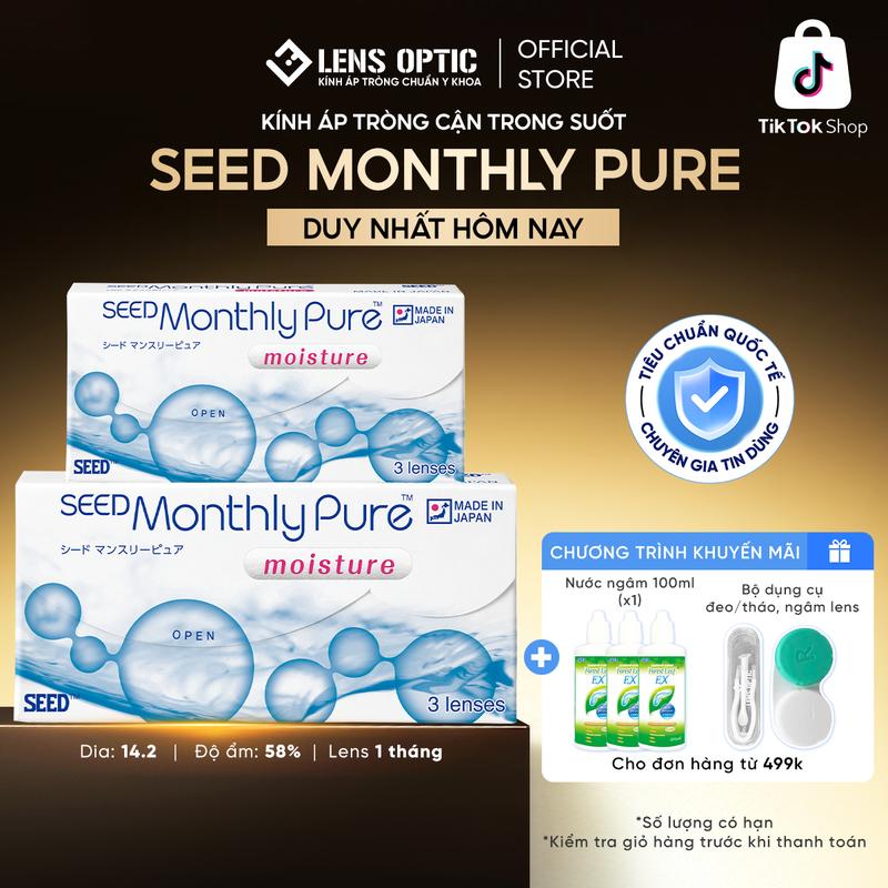  Lens SEED Monthly Pure 1 tháng lens trong suốt có độ cận - Lens Optic kính áp tròng Nhật Bản không màu chống khô thoải mái cho mắt 