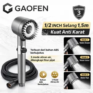 Live-Gaofen Shower Set Pijat 3 Mode Semprot Filter Air Kencang Lembut Mandi Serasa Spa di Rumah Karet Selang Pipa 1/2"