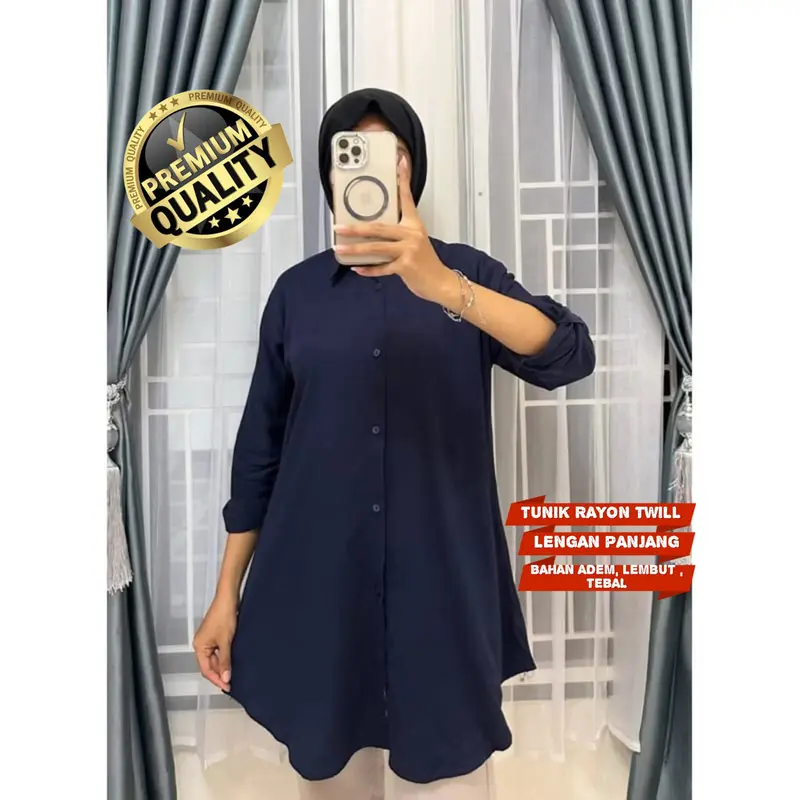 Atasan Wanita Lengan Panjang Casual Terbaru 2025 Rayon Twill Premium  Kemeja Whipsie Polos 0