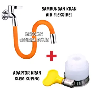 Sepaket Sambungan Kran Air Fleksibel & Adaptor Kran Model Klem Kuping dengan Selang 20cm 30cm 50cm Universal 360°