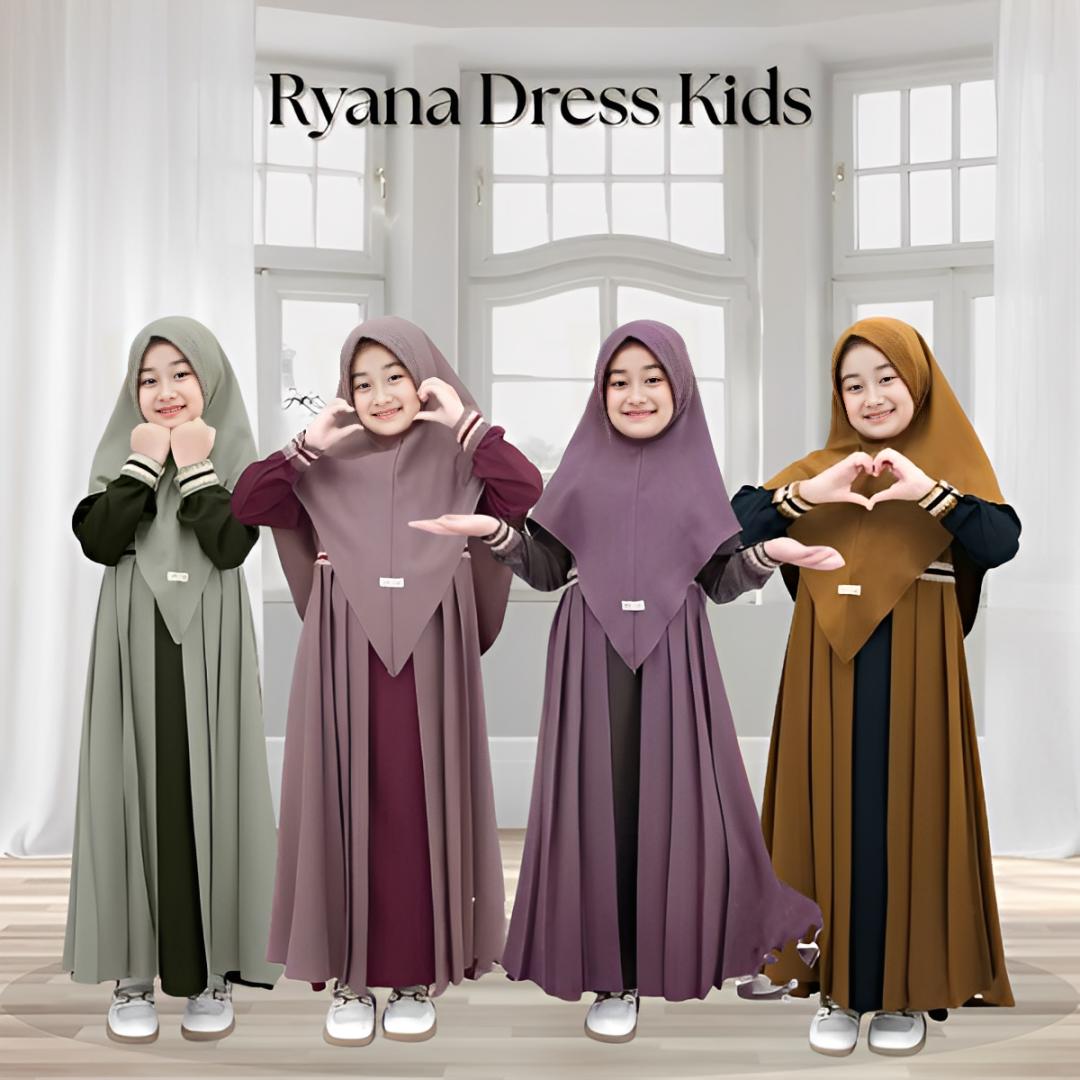 Ryana Syari Kids Gamis Anak 5-13 Tahun Set Jilbab Baju Muslim Gamis Anak Perempuan Bahan Crinkle Airflow