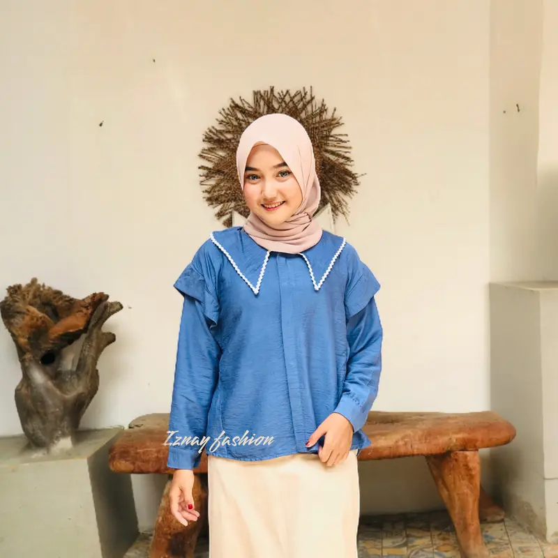 Kemeja Kerah Sailor Top Blouse Renda Korea Style Atasan Wanita Lengan Panjang 0