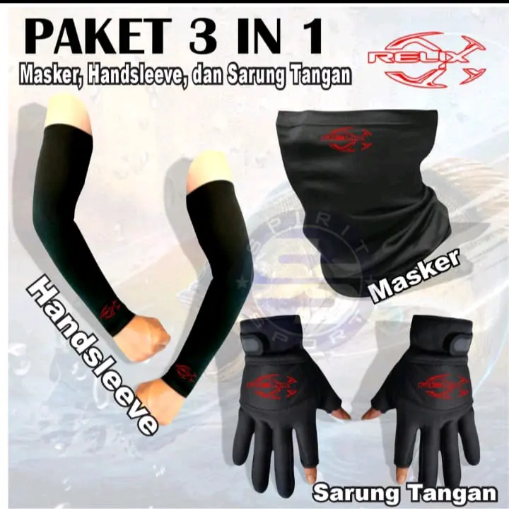 Paket Lengkap 3 in 1 isi Sarung Tangan Motor Masker Buff dan Handsleeve mancing 1