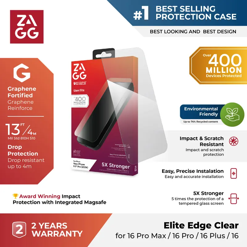 ZAGG Tempered Glass Elite Privacy Compatible For iPhone 16 Pro Max / 16 Pro - Screen Protector 1