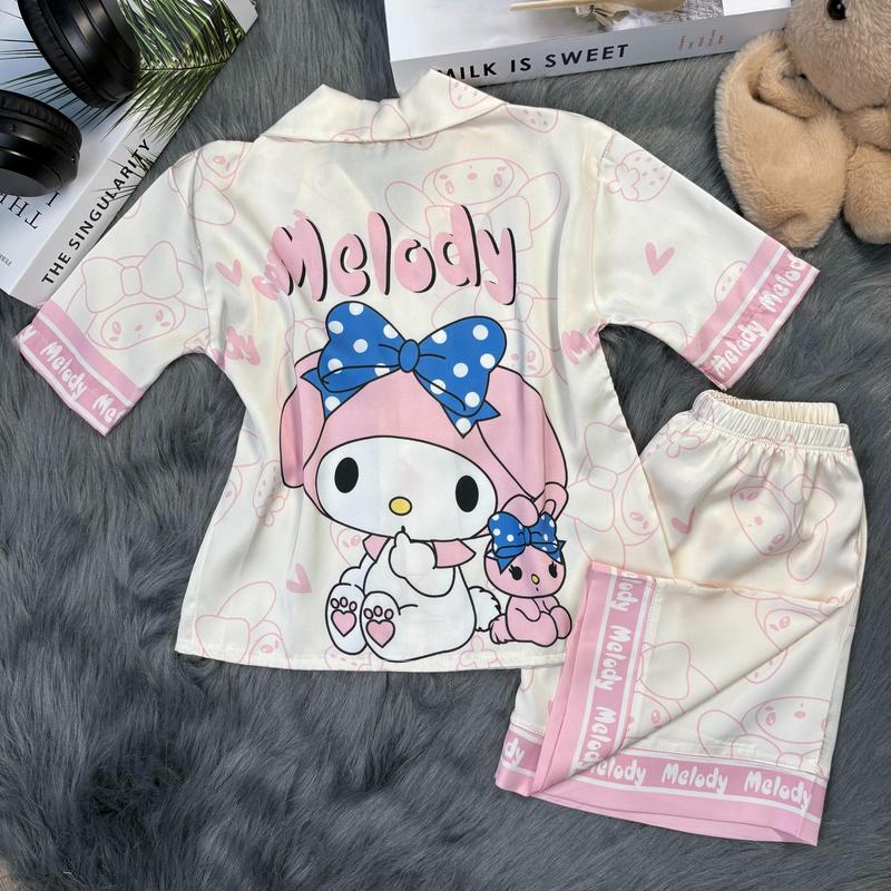 MẸ BING D05- 10-40kg Bộ đồ ngủ lụa mịn cho bé gái tay ngắn với những hoạ tiếc xiu đáng yêu chất mềm mịn mát thích hợp cho mùa hè bé mặt nhà đi dạo phố. có thể giặt tay giặt máy .