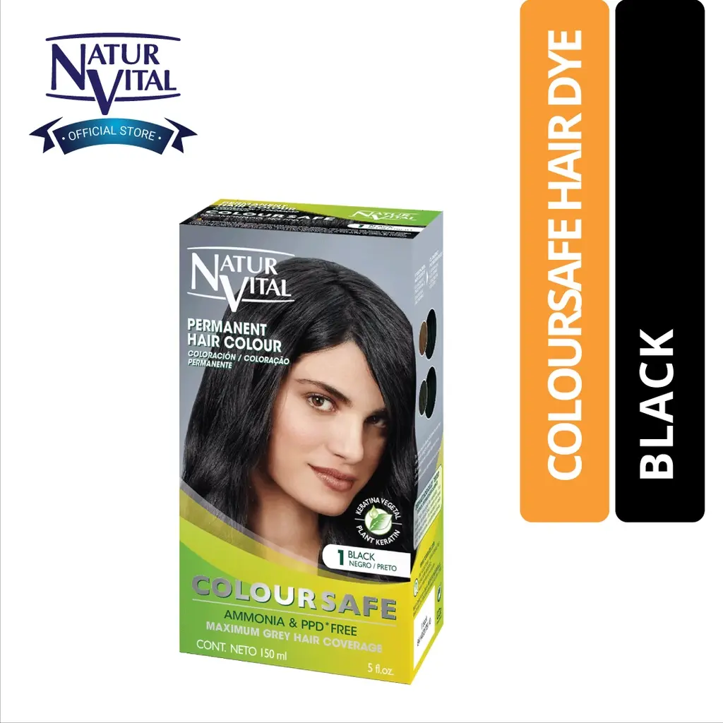 NaturVital Colour Safe Permanent Hair Dye  - Black (150ml)