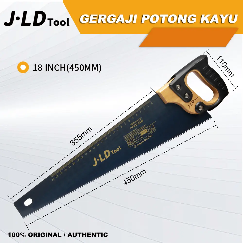 J.LD TOOL Gergaji Kayu Saw Potong Kayu Hand Saw 18inch (450mm) untuk Kayu, Plastik, dan Laminasi pemotong  triplek