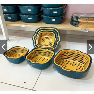 Baskom Saringan Cuci Buah Sayuran Dua Lapis 3 Set 6in1