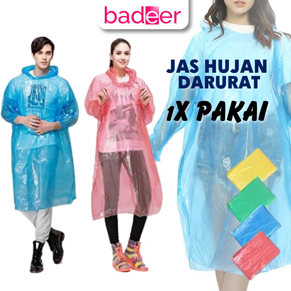 Jas Hujan Plastik Darurat Sekali Pakai Ponco Disposable Raincoat