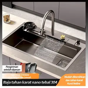 Stainless Steel Kitchen sink Modern Kitchen Sink Luxury Black 1 Bowl 304 /Bak cuci piring Ketebalan 3.0mm