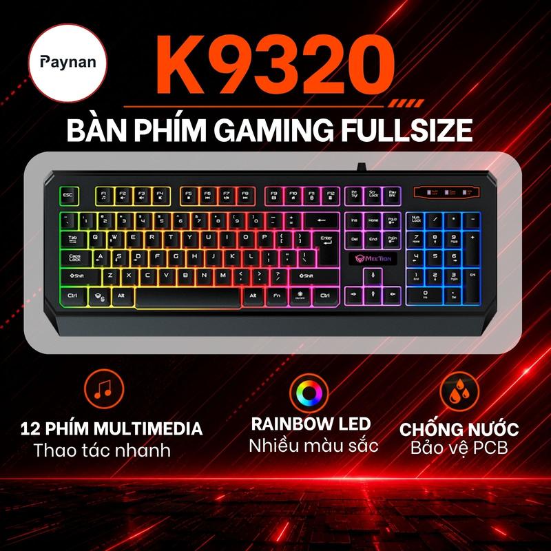 Bàn Phím Gaming Meetion K9320 Fullsize 104 Phím Nút Nhấn Chống Ồn Led Nền Rainbow Thiết Kế Chuyên Game
