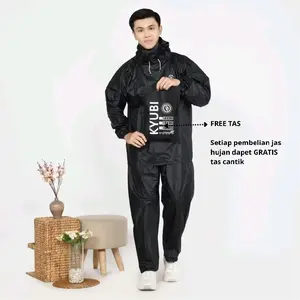 KYUBI Raincoat Jas Hujan Hoodie Pria dan Wanita Setelan Baju dan Celana Tebal Elastis Anti Jamur Tahan Hujan Besar dengan Scotlight Depan Belakang