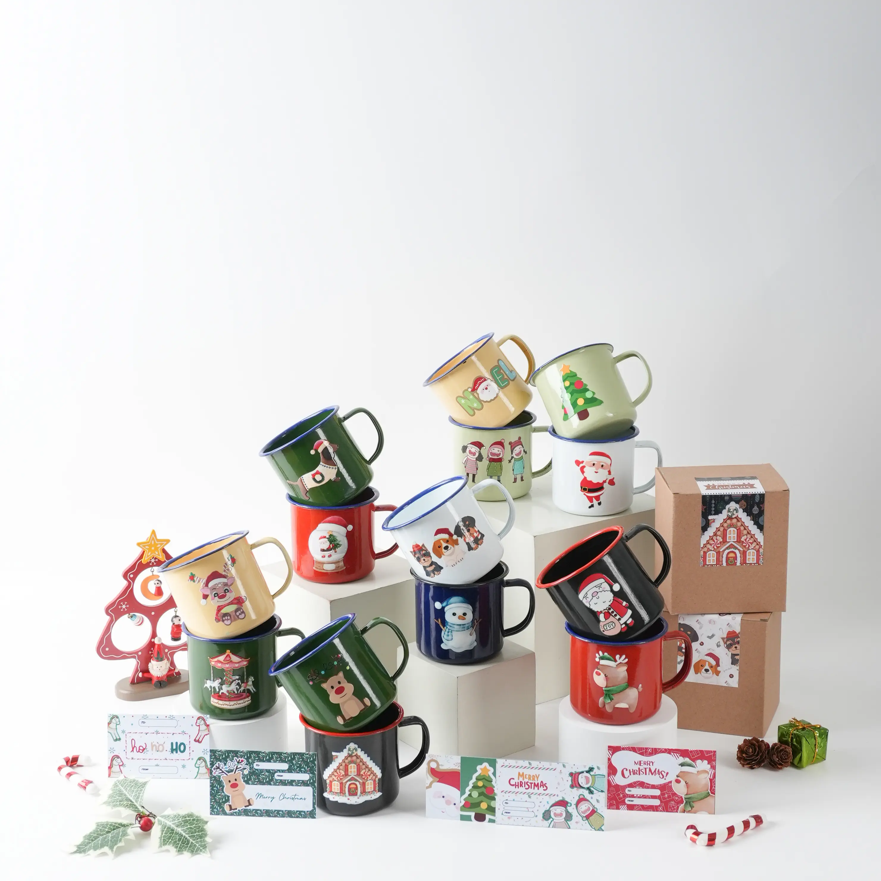 Hampers Natal / Christmas Gelas / Mug Enamel dengan Tali dan Hang Tag
