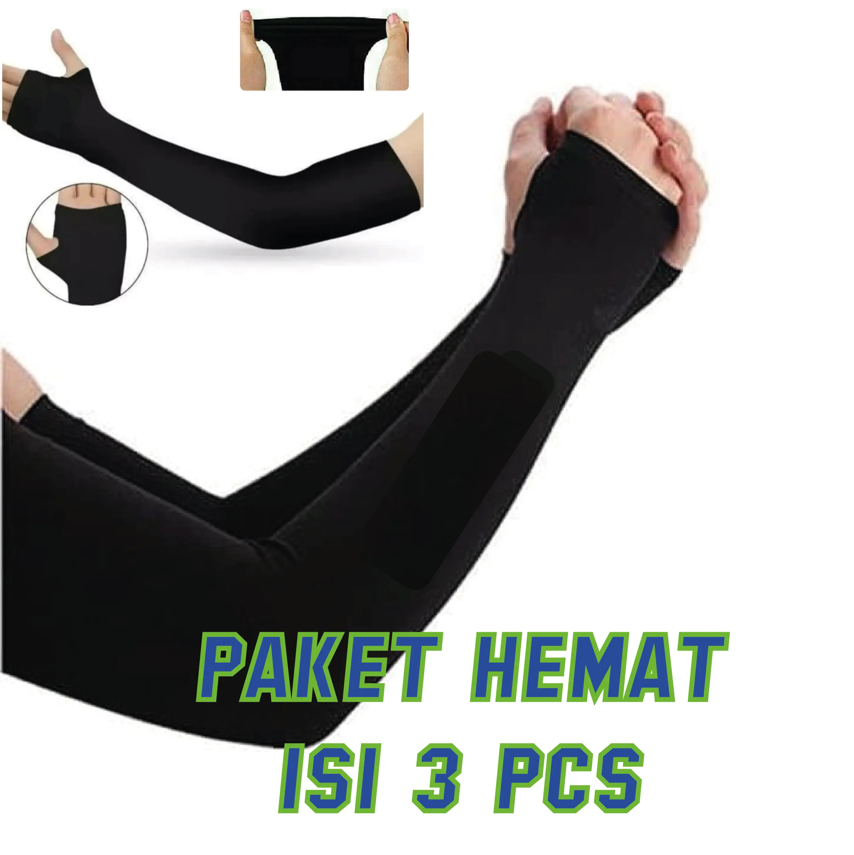 SPORTIVAXapparel Manset Tangan Handsock Manset Stocking isi 3 pcs Lengan Polos Pria wanita lubang jempol hitam olahraga dan hijab