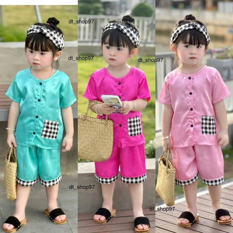 (Tặng Khăn Rằn)Bộ quần áo bà ba cho bé trai và bé gái có túi trước áo chất Satin cao cấp quần đùi(6kg-14kg) được chọn màu