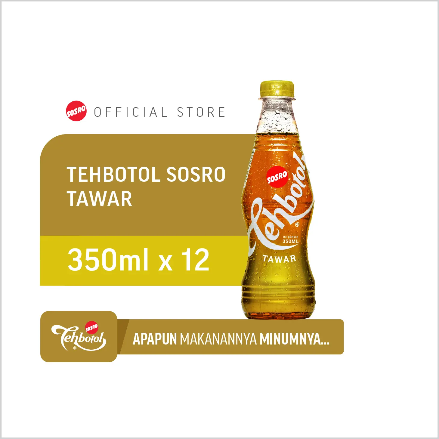 Tehbotol Sosro PET Tawar 350ml x 12 pcs , 1 Karton isi 12 pcs