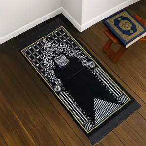 NURTEX TURKIYE BLACK SERIES 53x105 cm| Sajadah Beludru Halus Tebal Empuk Premium Hitam Motif Nyaman