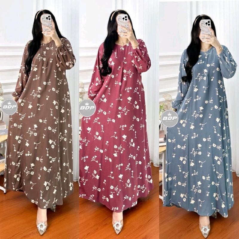 Dress Variasi Panjang Kain Rayon Halus Fashionable Wanita Busui, LD 110cm 1
